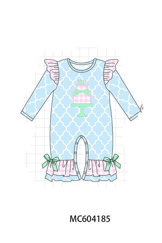 Blue birthday cake appilque ruffle romper