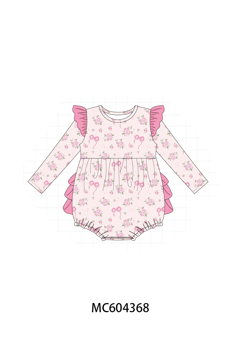 Pink floral bow ruffle bubble