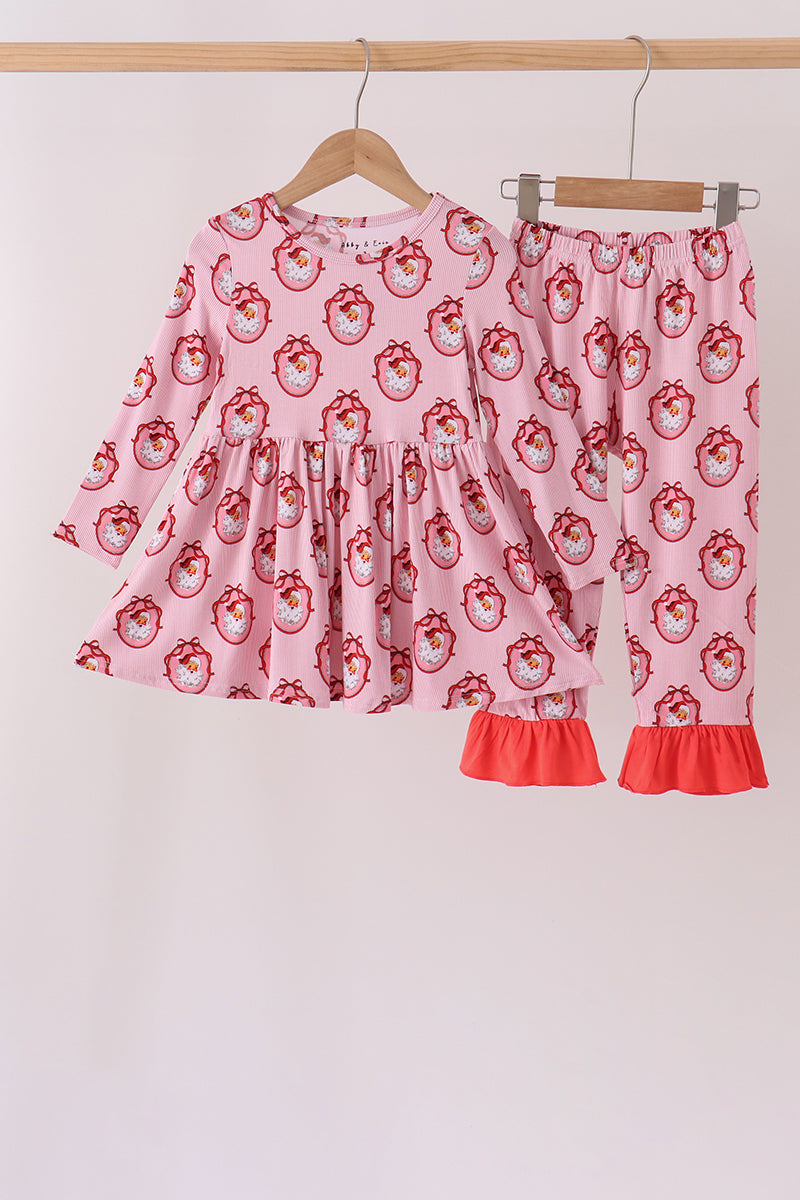Pink santa claus bamboo pants set