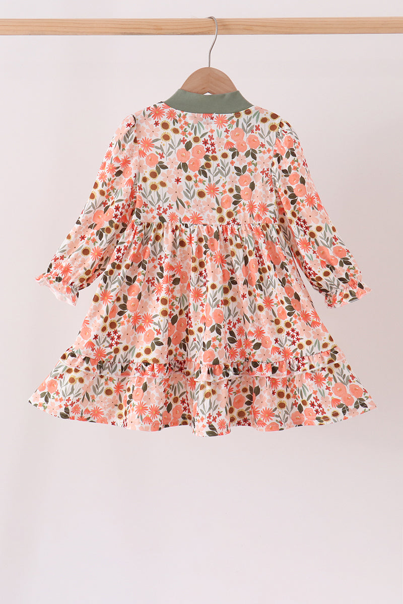 Green floral bow ruffle mom&me dress