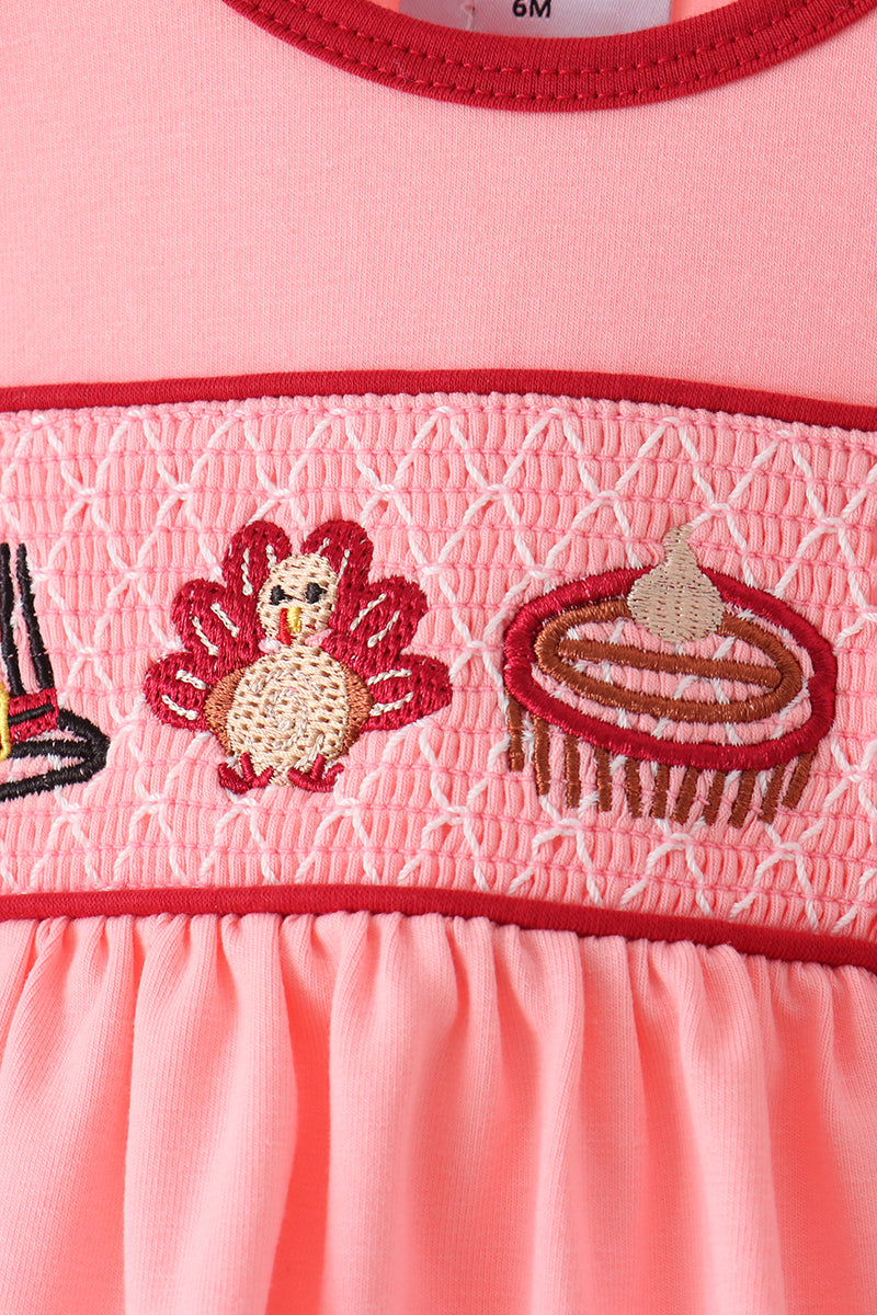 Pink turkey smocked bow bloomer set