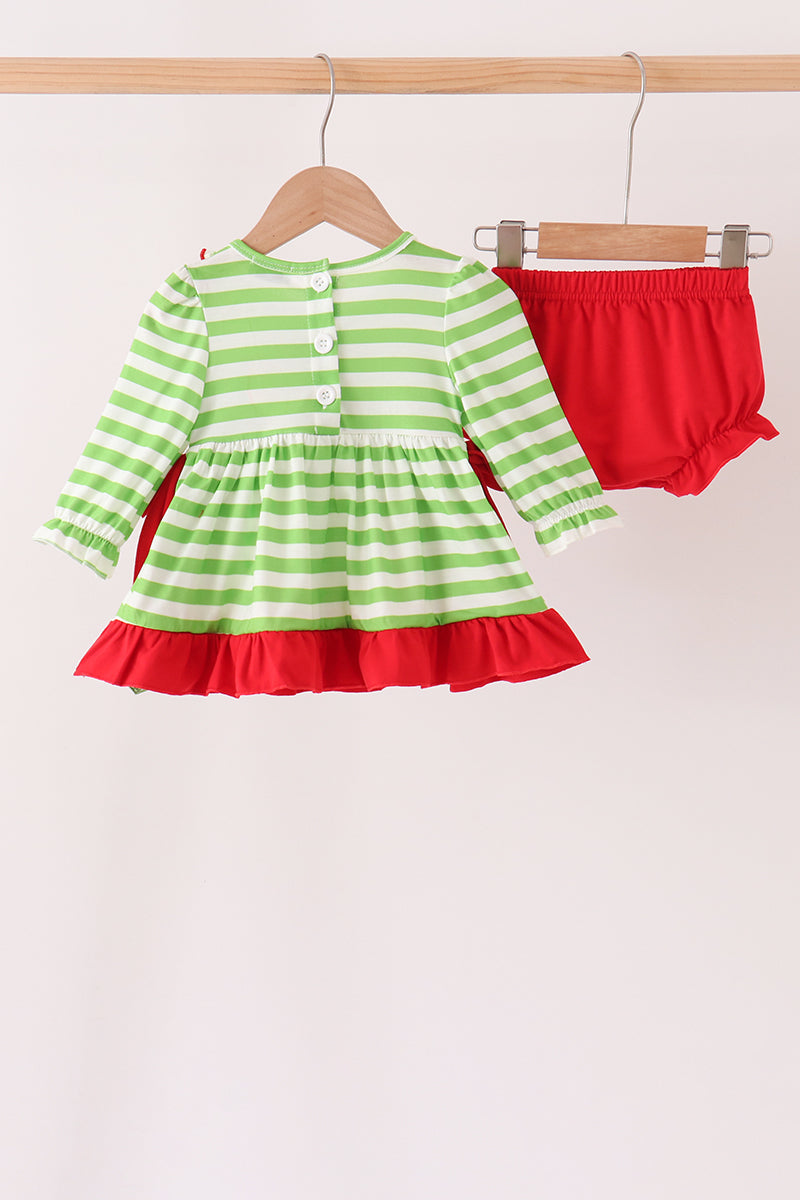 Green Stripe Grinch Applique Bloomer Set