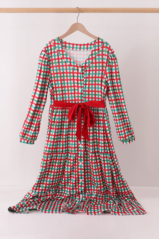 Red Bow Gingham Mom Dress