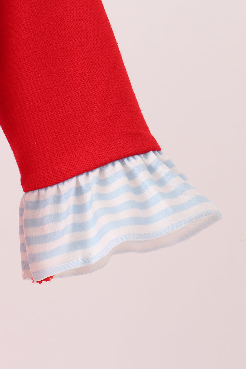 Red Reindeer French Knot Ruffle Romper