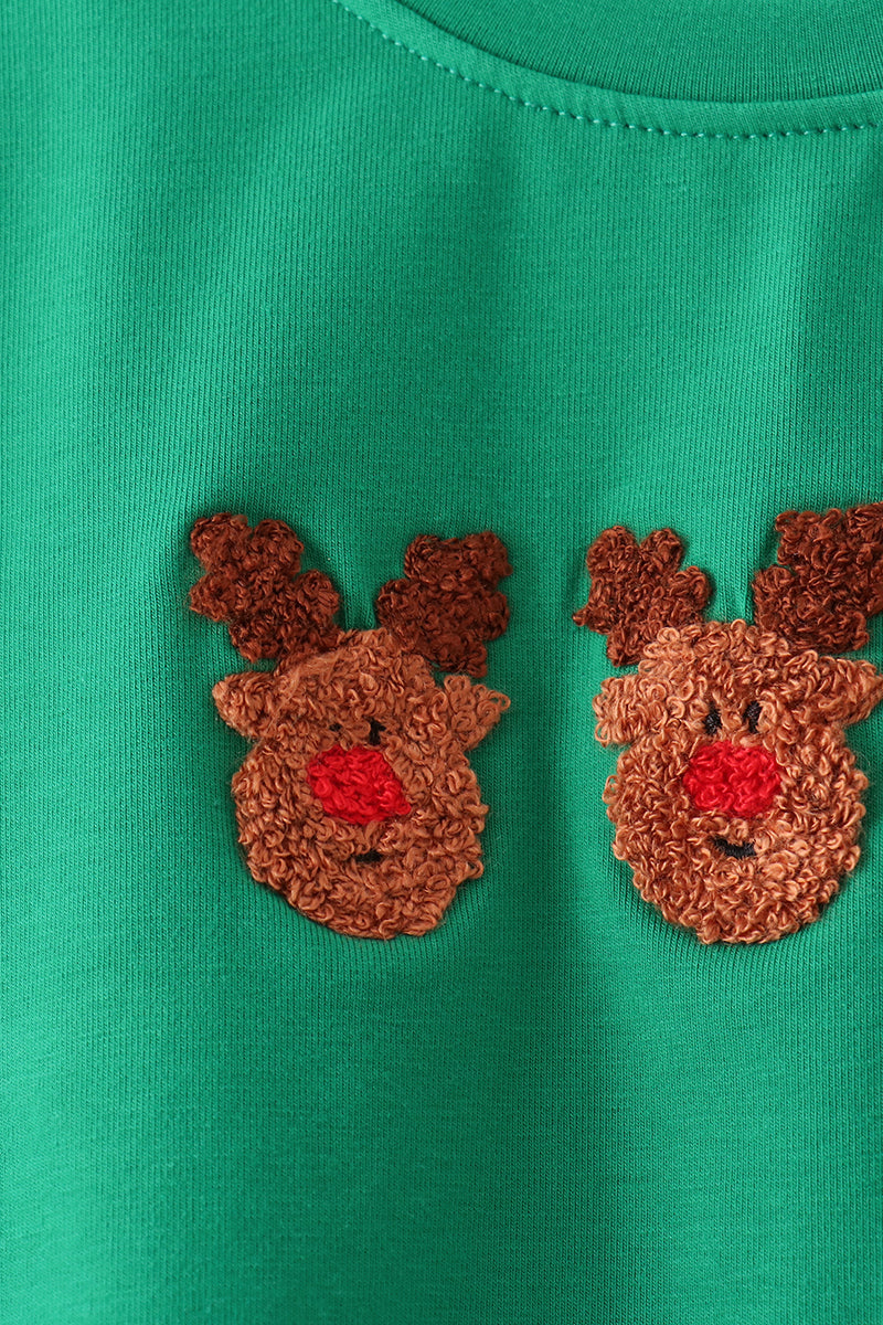 Green Reindeer French Knot Pants Set