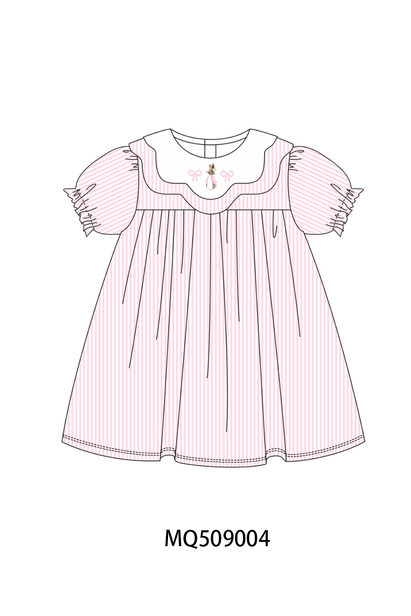 Pink stripe bunny bow embroidery dress