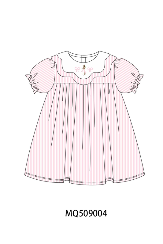 Pink stripe bunny bow embroidery dress