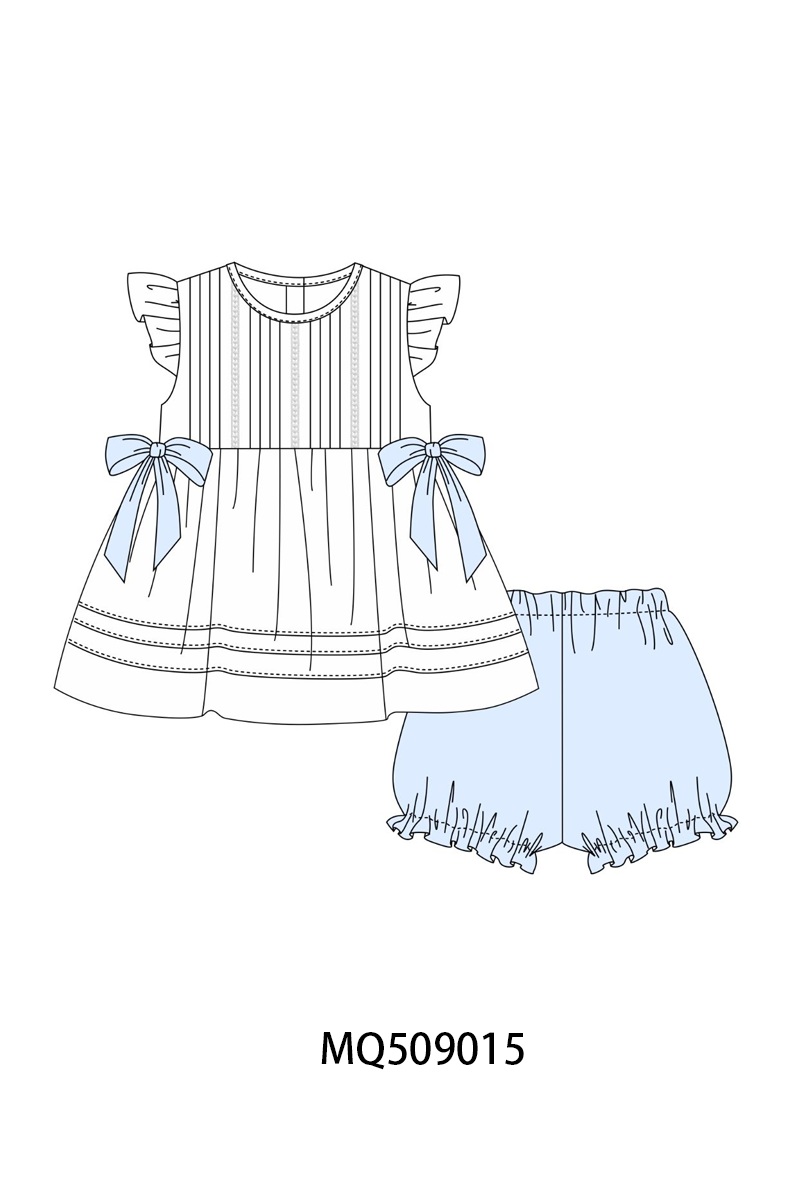 Blue bow ruffle bloomer set