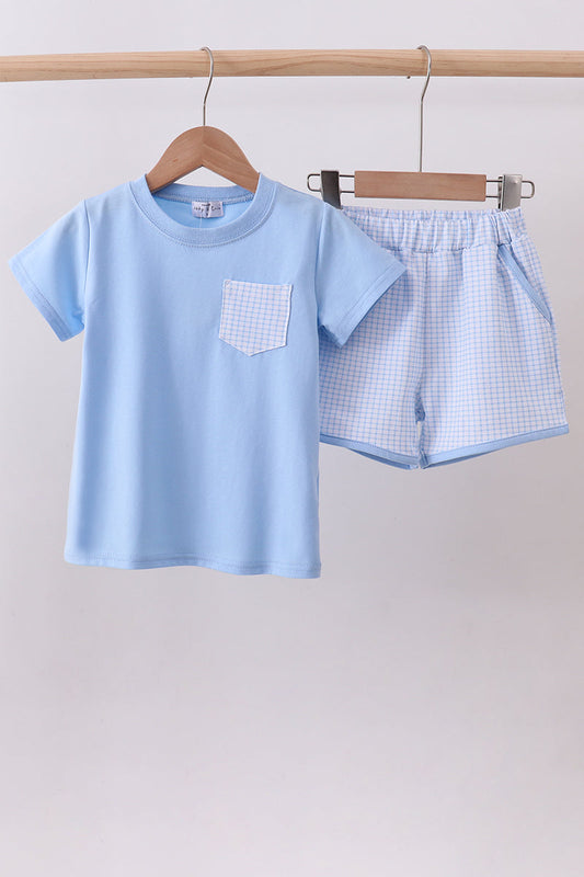 Blue gingham shorts set