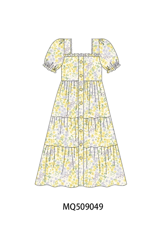 Floral print puff sleeve tiered dress