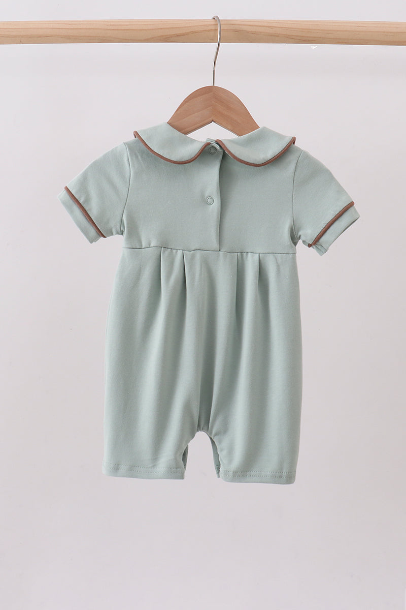 Sage cross embroidery peter pan collar romper