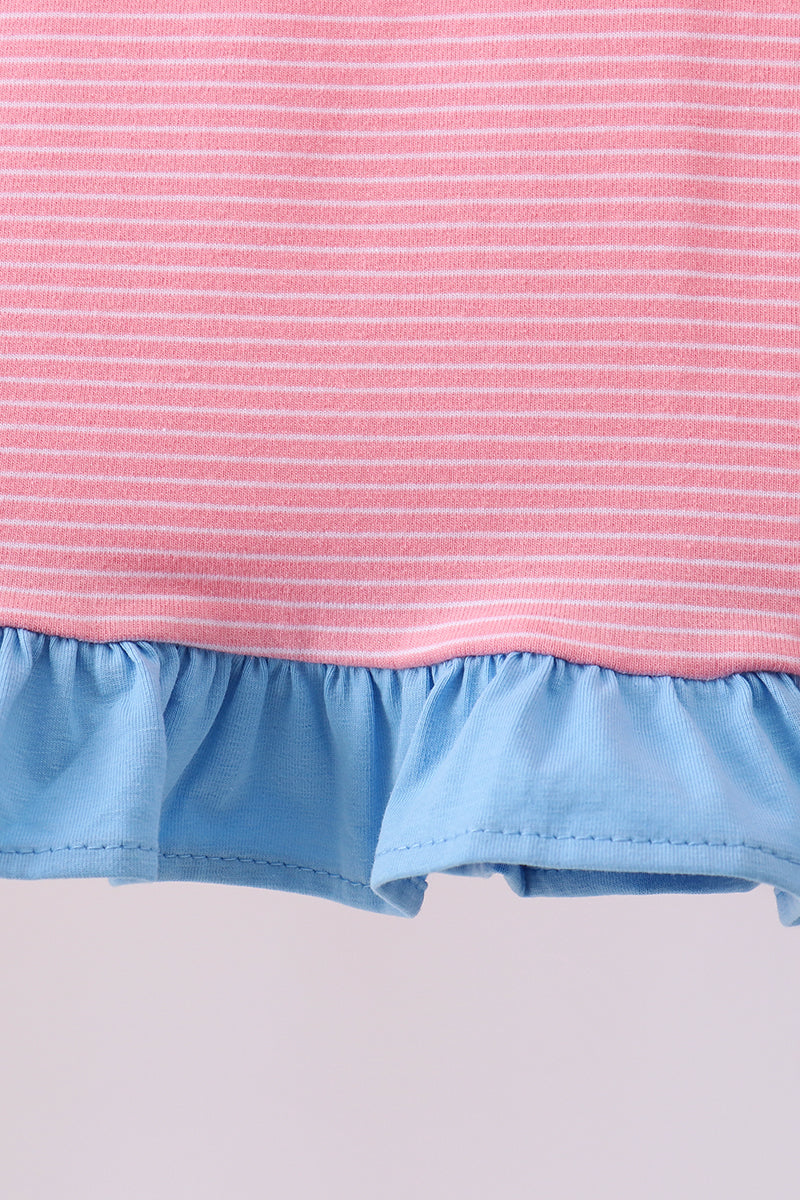 Pink puppy embroidery ruffle pants set