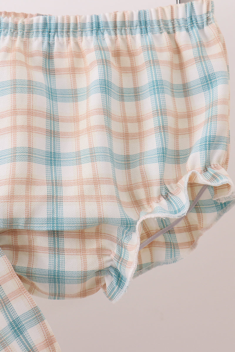 Cream pumpkin embroidery plaid bloomer set