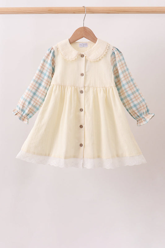 Cream plaid button dress