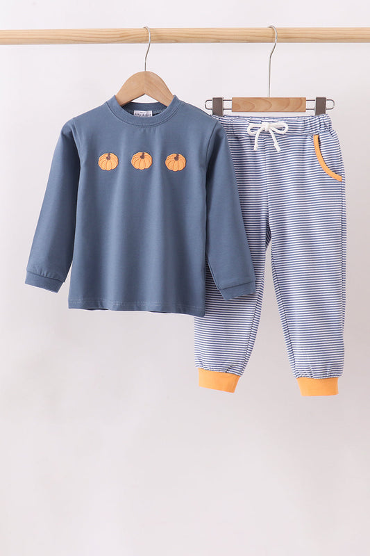 Teal pumpkin embroidery pants set