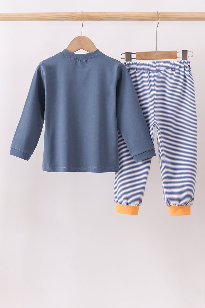 Teal pumpkin embroidery pants set