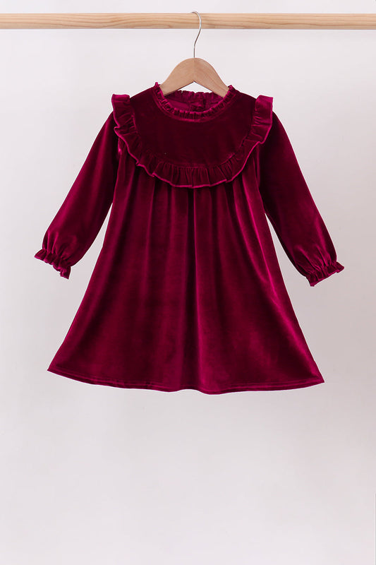 Burgundy velvet Ruffle Dress