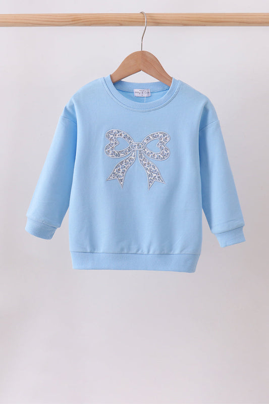 Blue Floral Bow Embroidery Top