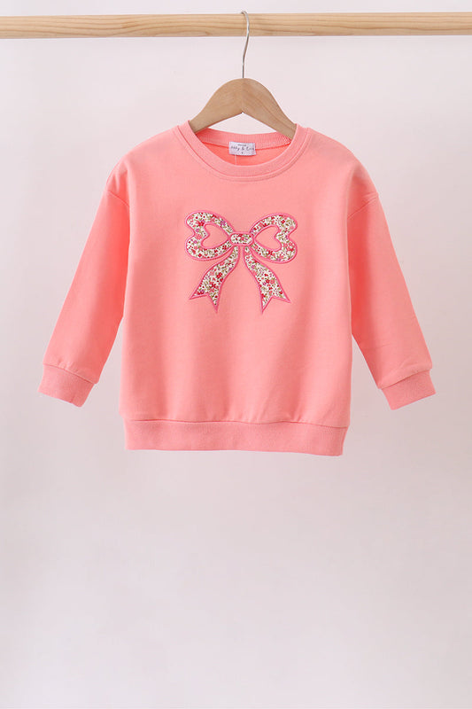Pink Floral Bow Embroidery Top