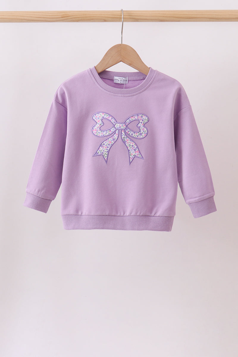 Purple Floral Bow Embroidery Top