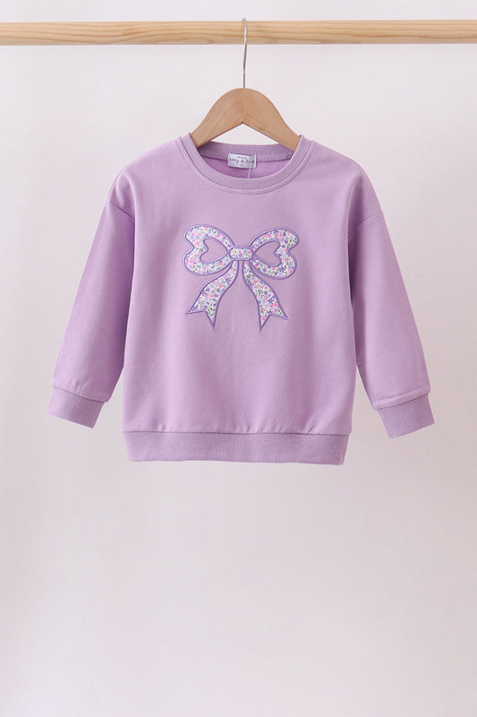 Purple Floral Bow Embroidery Top