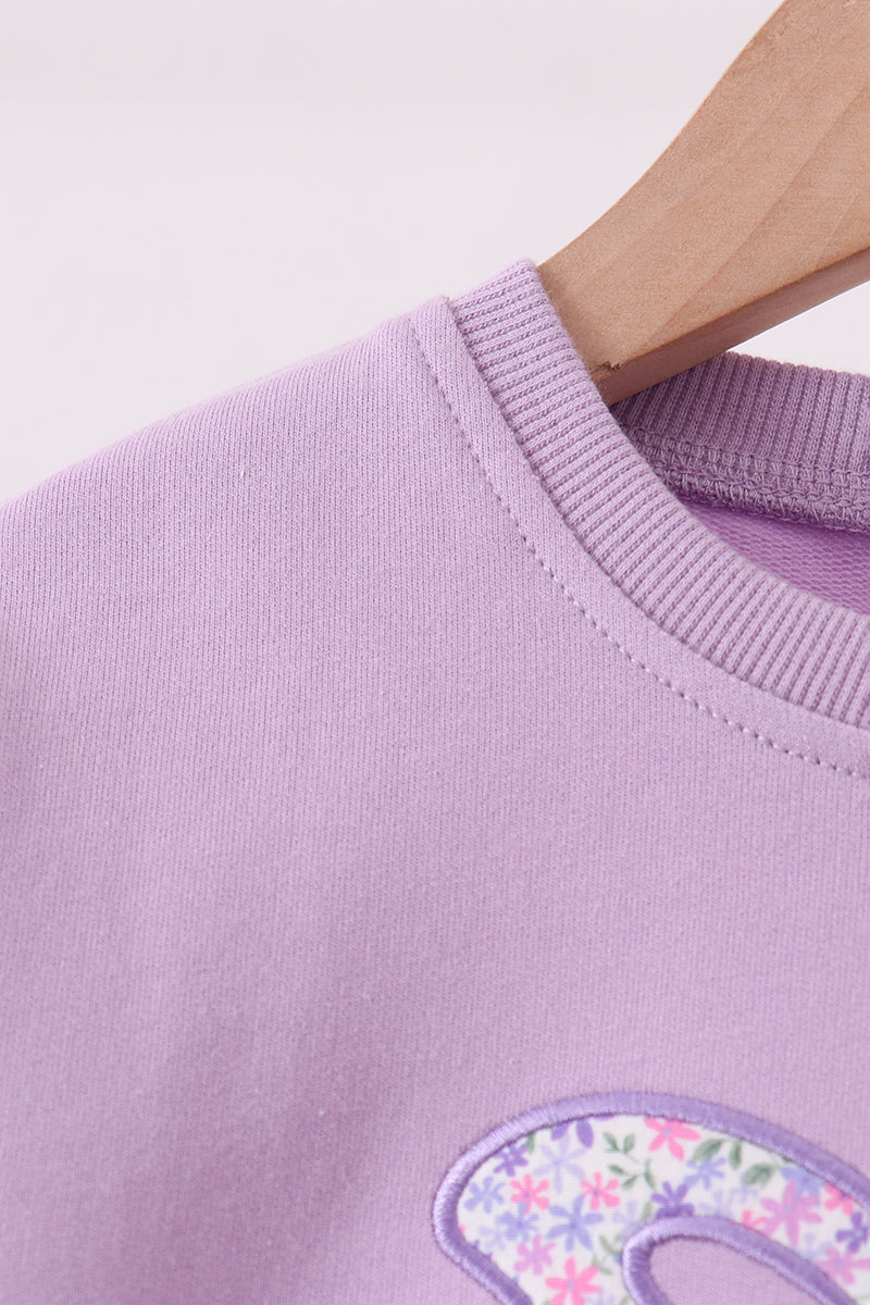 Purple Floral Bow Embroidery Top