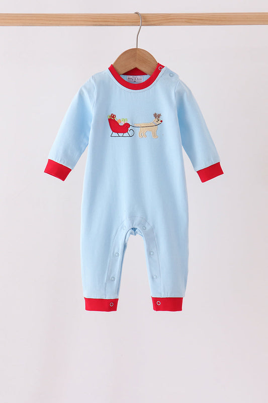 Blue stripe deer embroidery romper