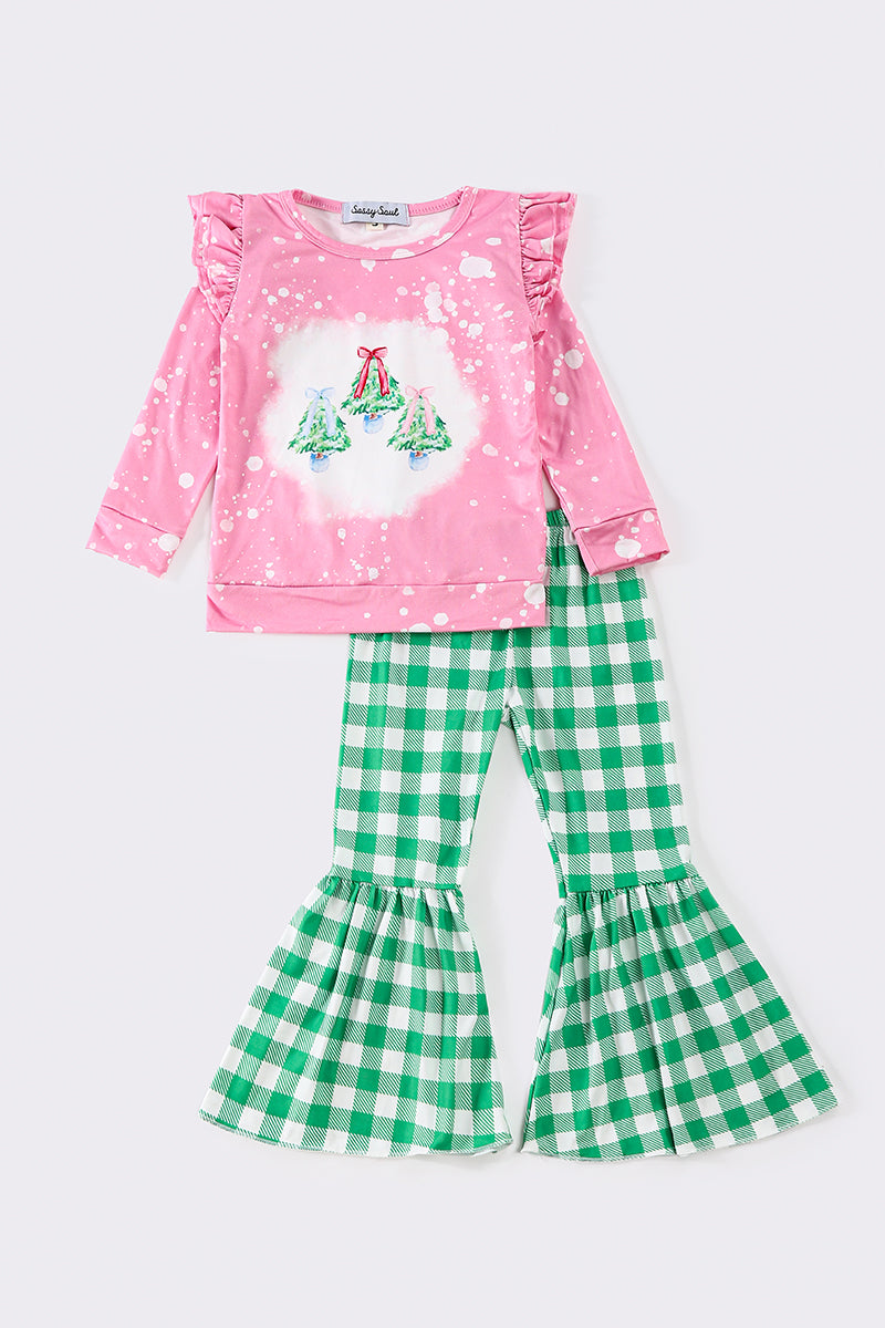 Pink christmas tree girl bell pants set