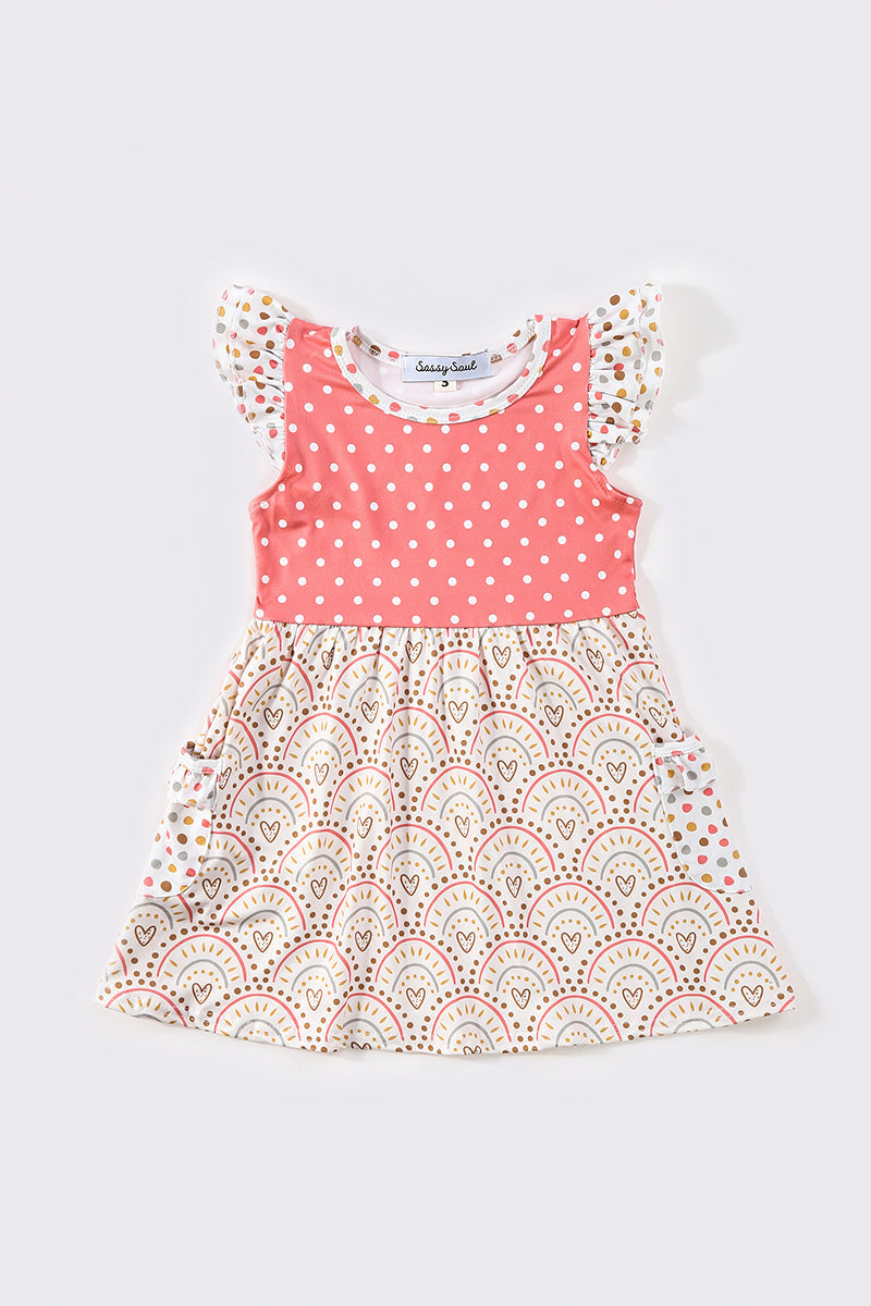 Coral rainbow dot print dress