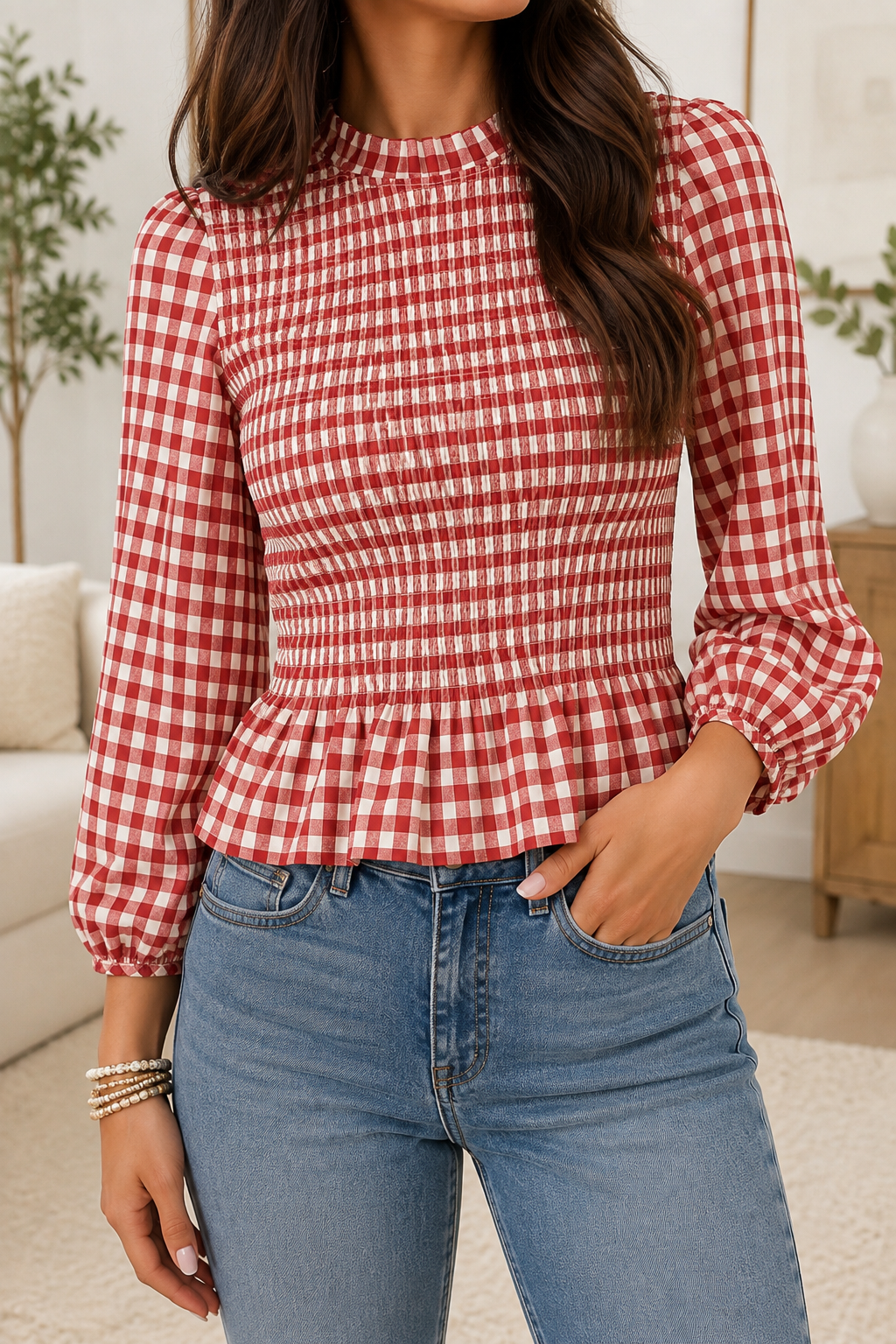 Red Plaid Peplum Top