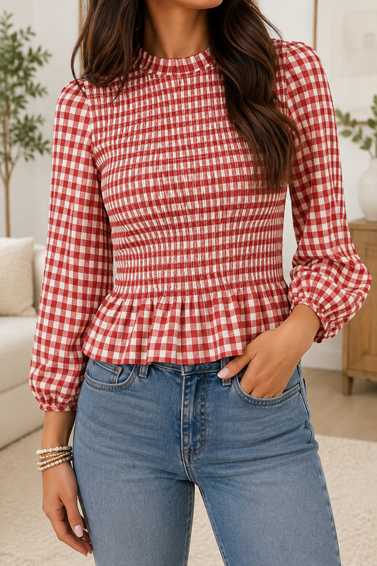 Red Plaid Peplum Top