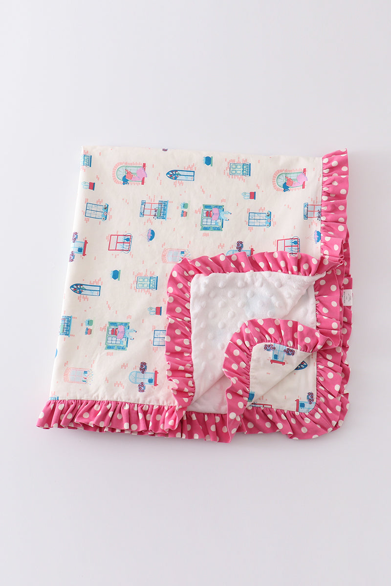 Platinum balcony print ruffle soft baby blanket