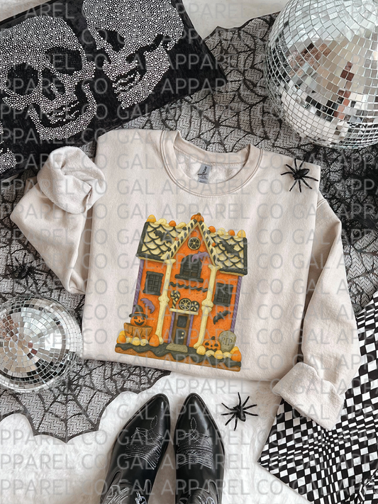 Candy Corn Mansion “The Candy Corn Cottage” Tee or Sweatshirt – Cute Halloween Fall Graphic Shirt