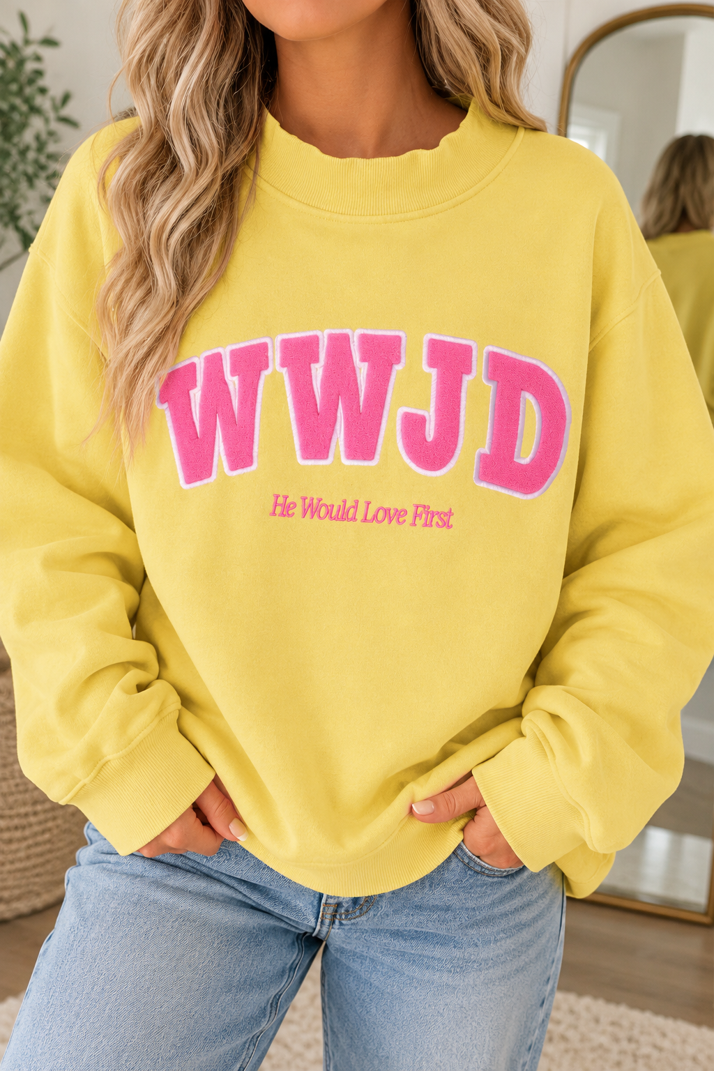 Yellow WWJD Embroidered Sweatshirt