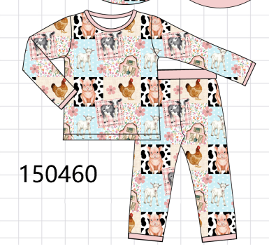 Pink Farm Animals Bamboo Pajama Set