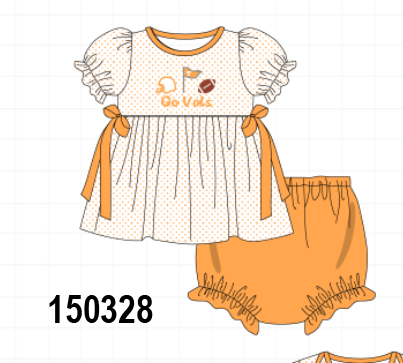 Orange Tennessee Go Vols Embroidery Bow Bloomer Set