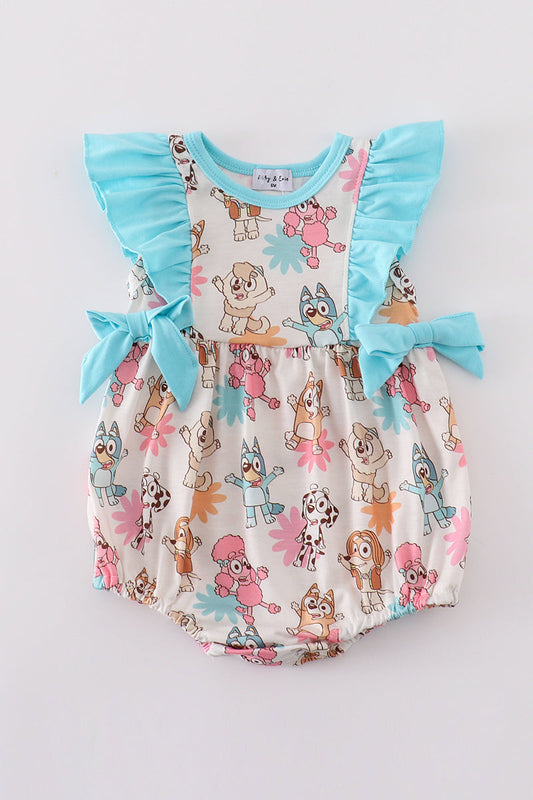 Blue character print ruffle girl bubble